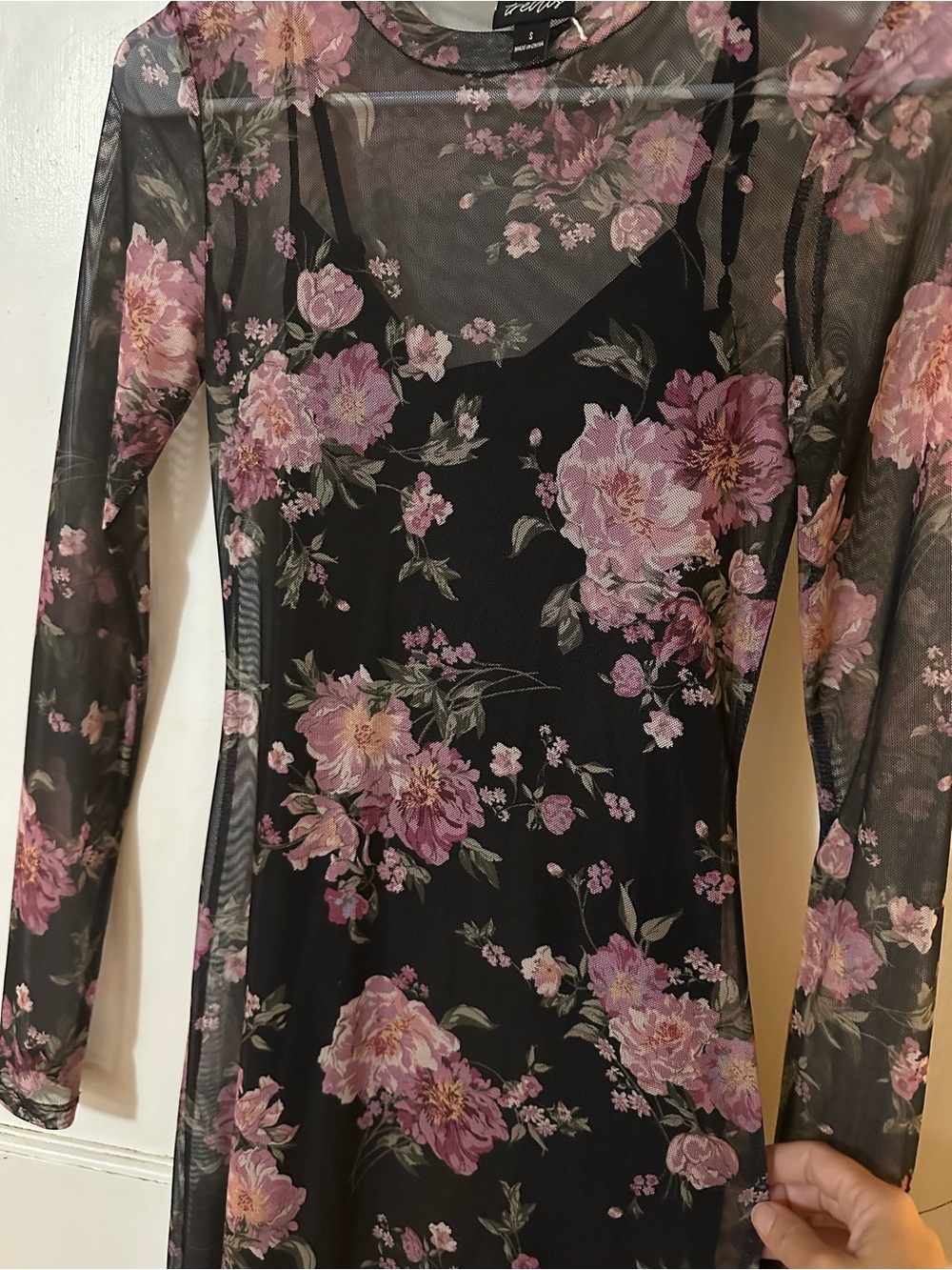 Floral Mesh Long Sleeve Midi Dress - Picture 2 of 4